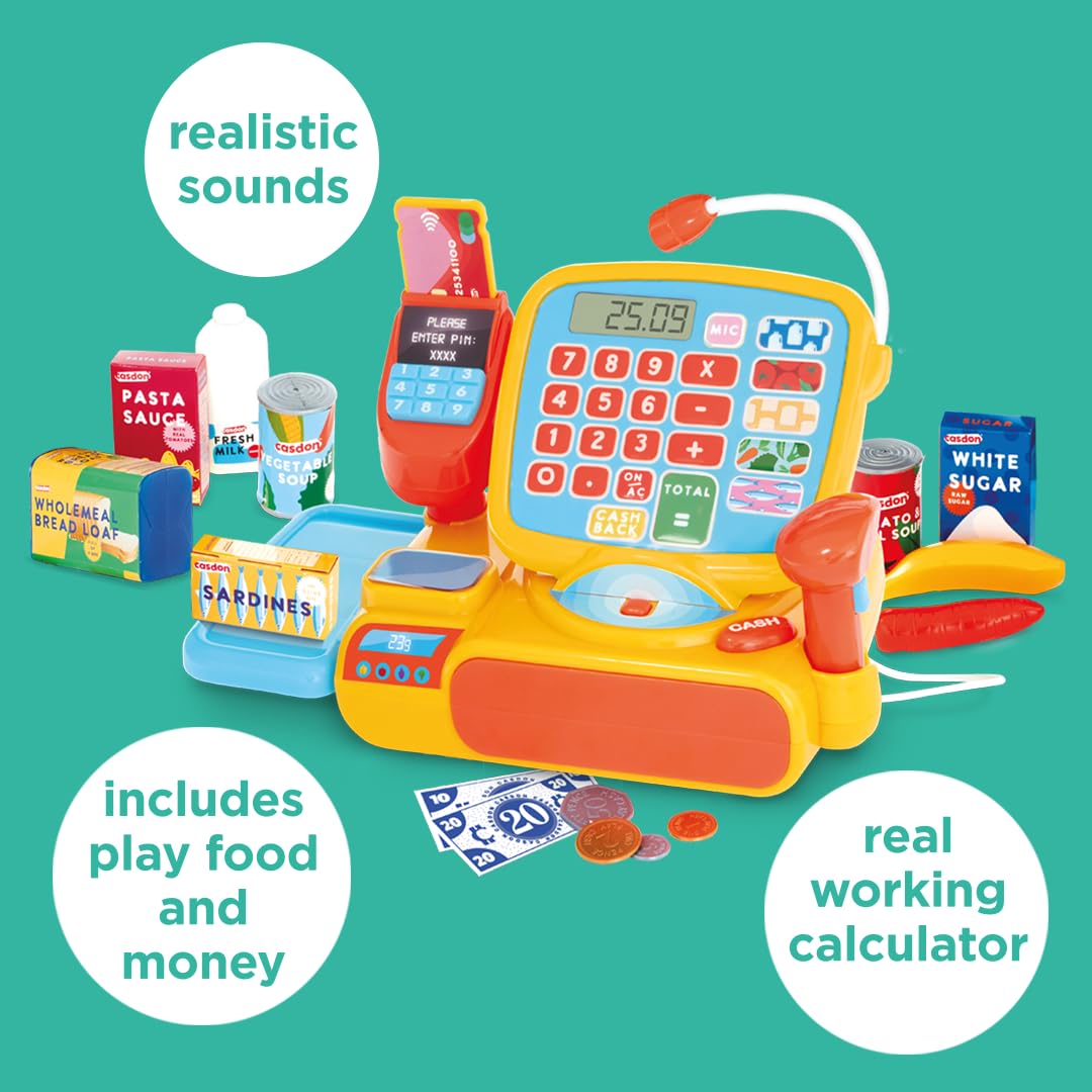 Casdon Cash Register - Toy Shopping Till Set with Working Calculator & Scanner | Ages 3+