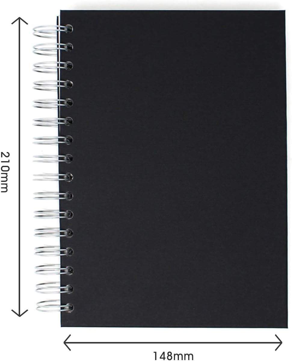Artway Studio Spiral Bound A5 Sketchbook - 170gsm Cartridge Paper, 48 Pages, Black Hardback, Silver Wiro Binding 11