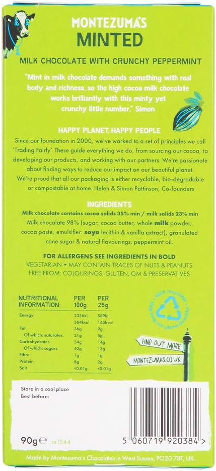 Montezuma's - Minted 35% Cocoa Milk Chocolate with Peppermint, Gluten-Free 90g Bar 3