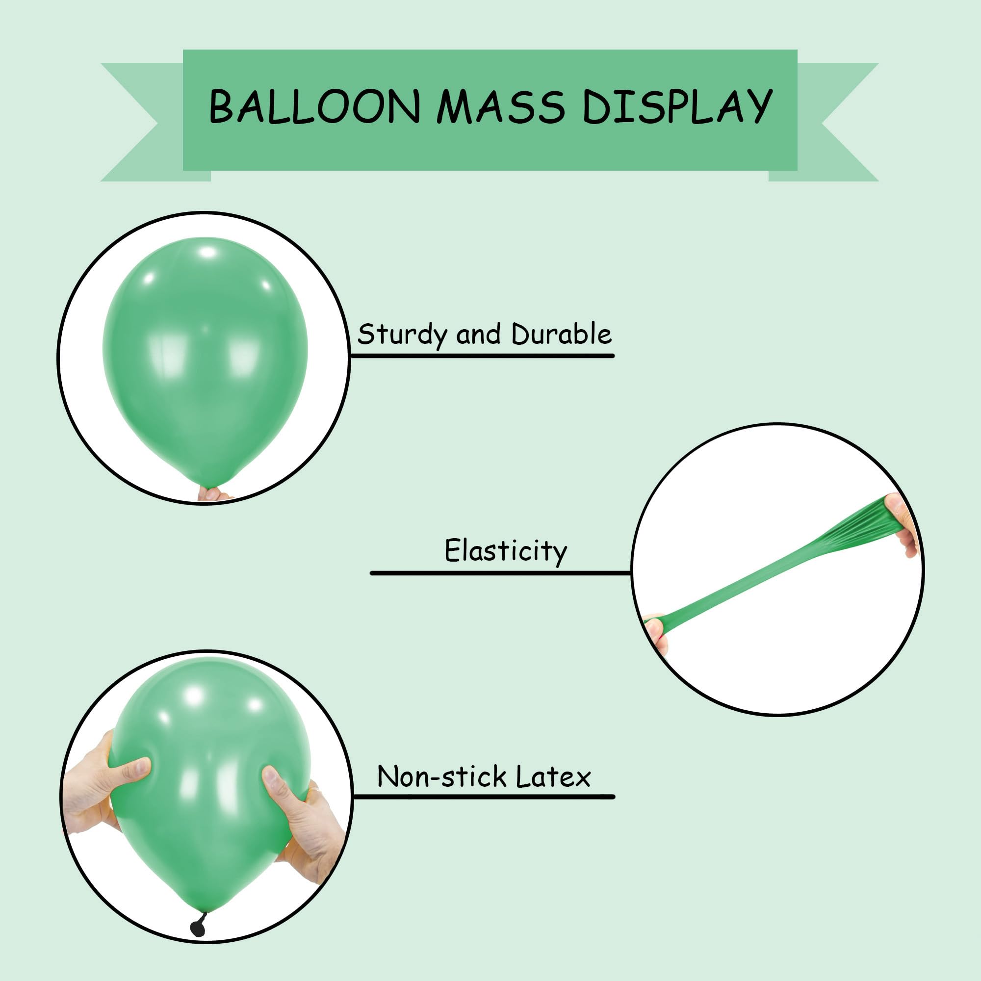 SHATCHI Green Latex Balloons - 25 Pack, 12 Inch Thick, Biodegradable for Parties & Events 4