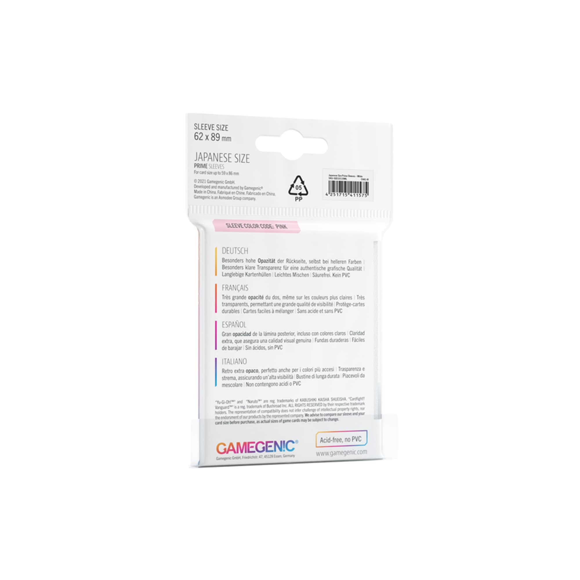 Gamegenic Prime Japanese Size Card Sleeves 62mm x 89mm | 60-Pack | White | for Yu-Gi-Oh!, Naruto, Cardfight!! Vanguard 3