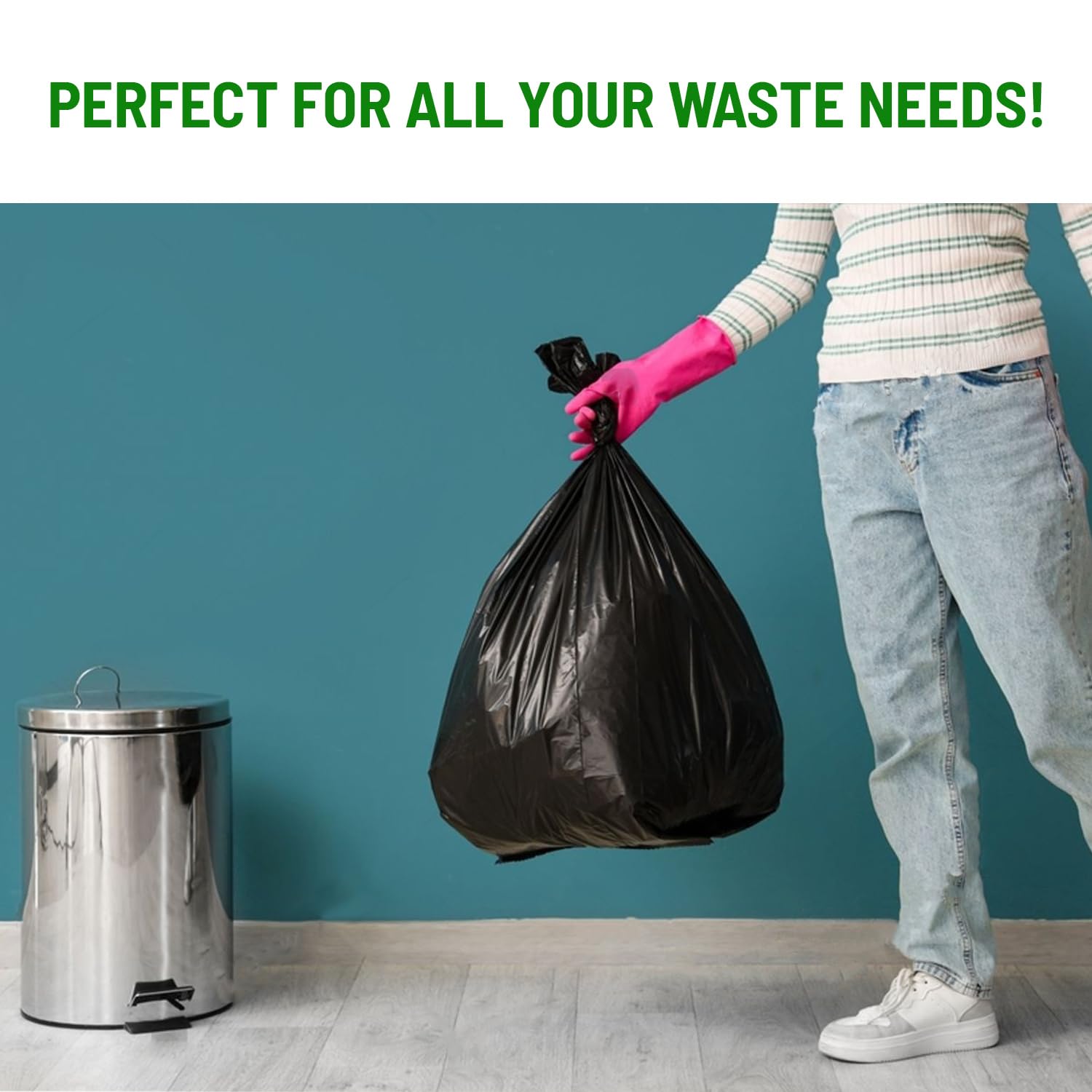 Delka Heavy Duty Black Bin Bags – 50L Capacity, 25 Micron Thick, Leak-Proof – Pack of 50