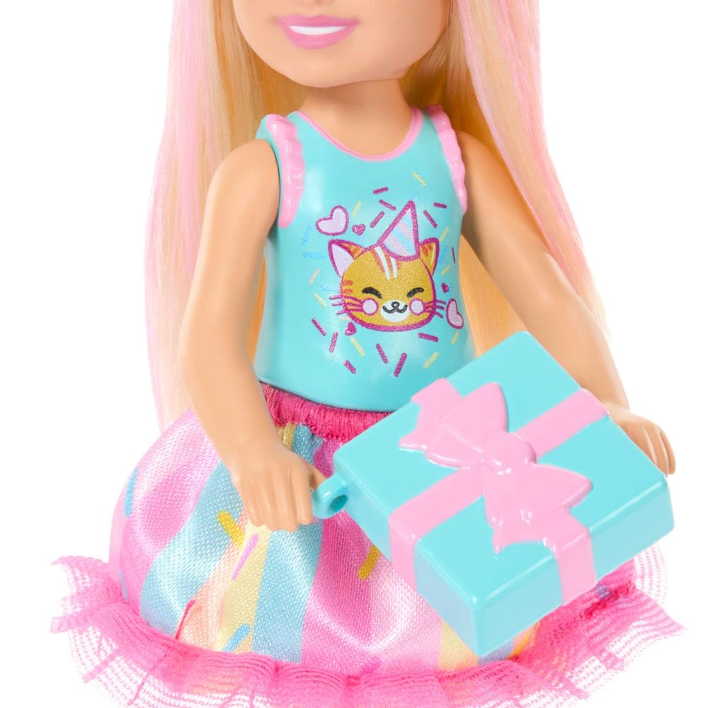 Barbie Club Chelsea 6-Inch Birthday-Themed Doll with Pink-Streaked Hair & Party Accessories 6