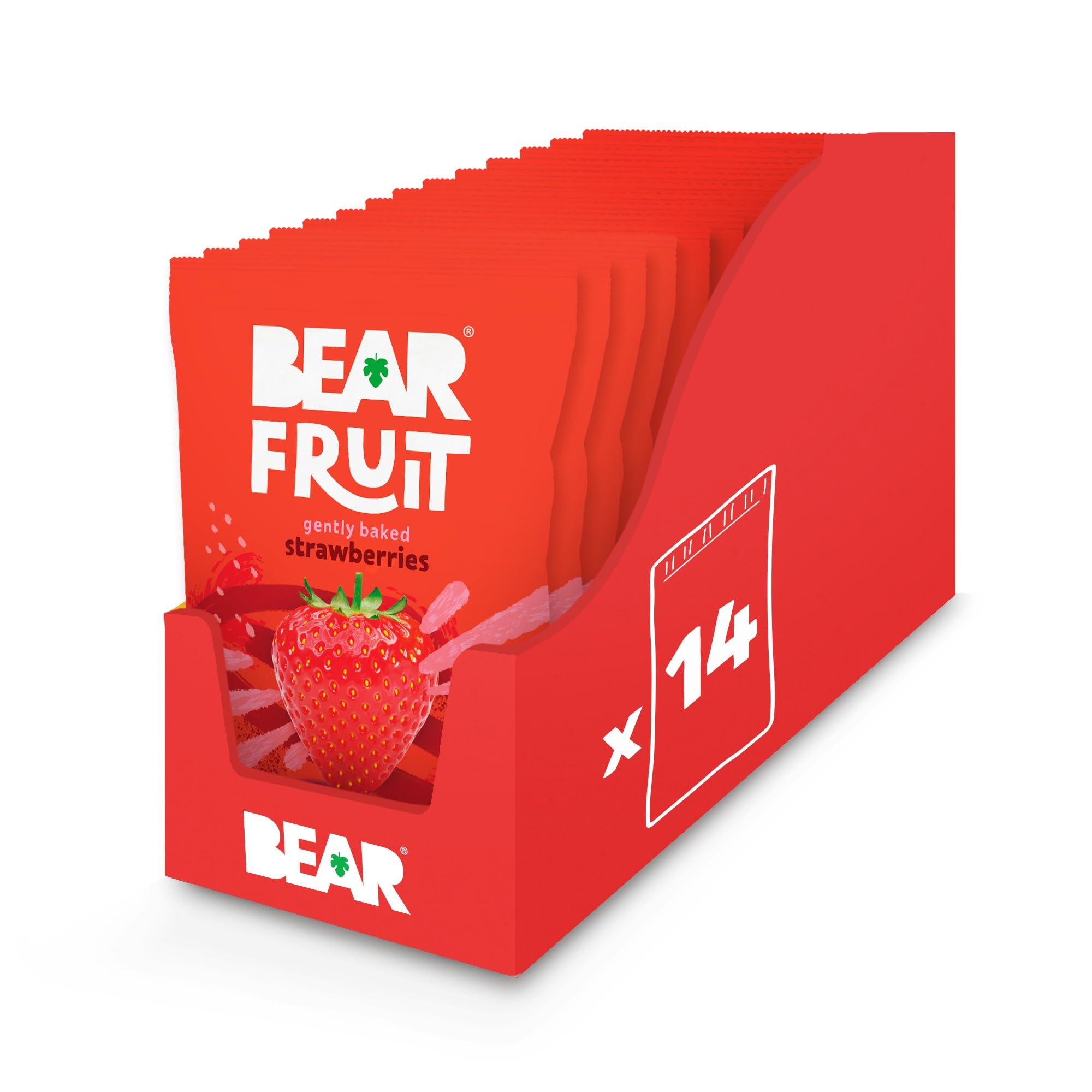 BEAR Fruit Dried Strawberry Packs - Gently Baked, No Added Sugar, Vegan - 14 x 35g