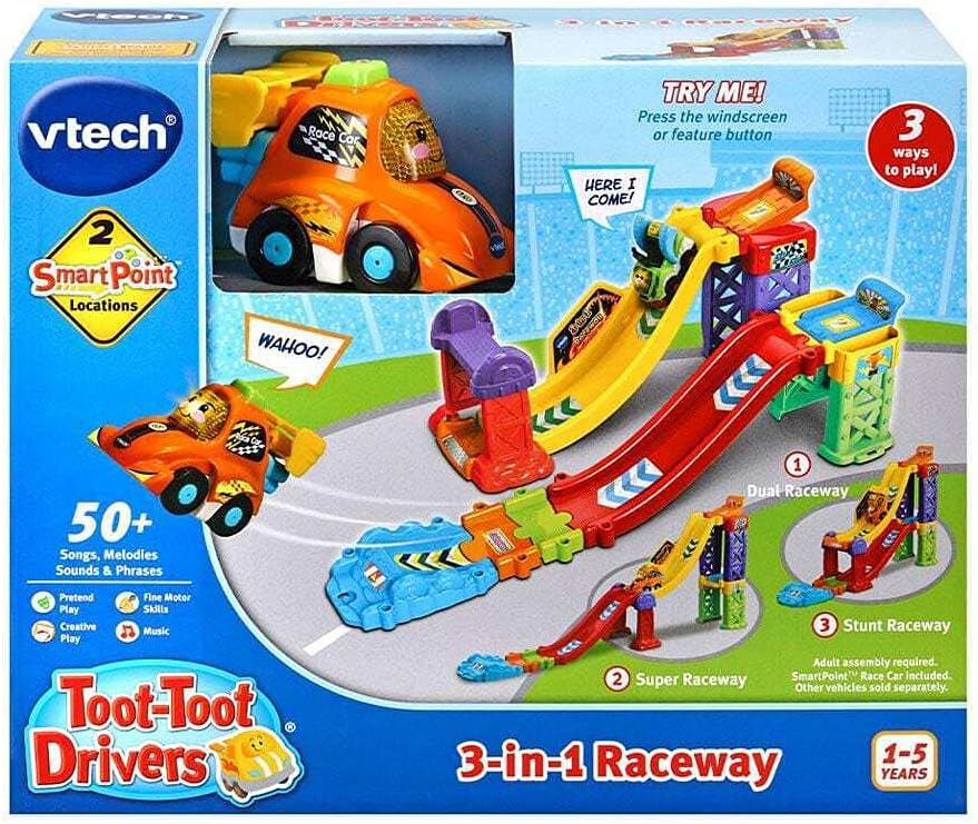 VTech Toot-Toot Drivers 3-in-1 Raceway - Stunt Track with SmartPoint Technology for Toddlers 1-5 Years