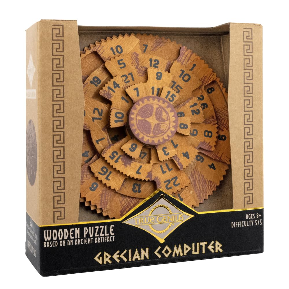 True Genius Grecian Computer Brain Teaser Puzzle - Wood Logic Game for Teens & Adults