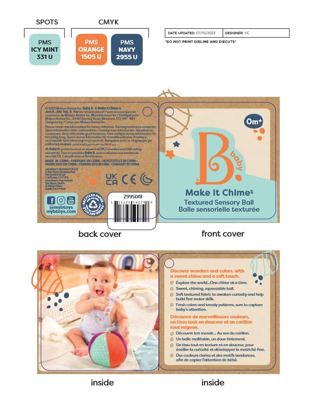 B. toys Make it Chime Fabric Ball - Sensory Toy for Babies with Textures, Colors & Bell 13