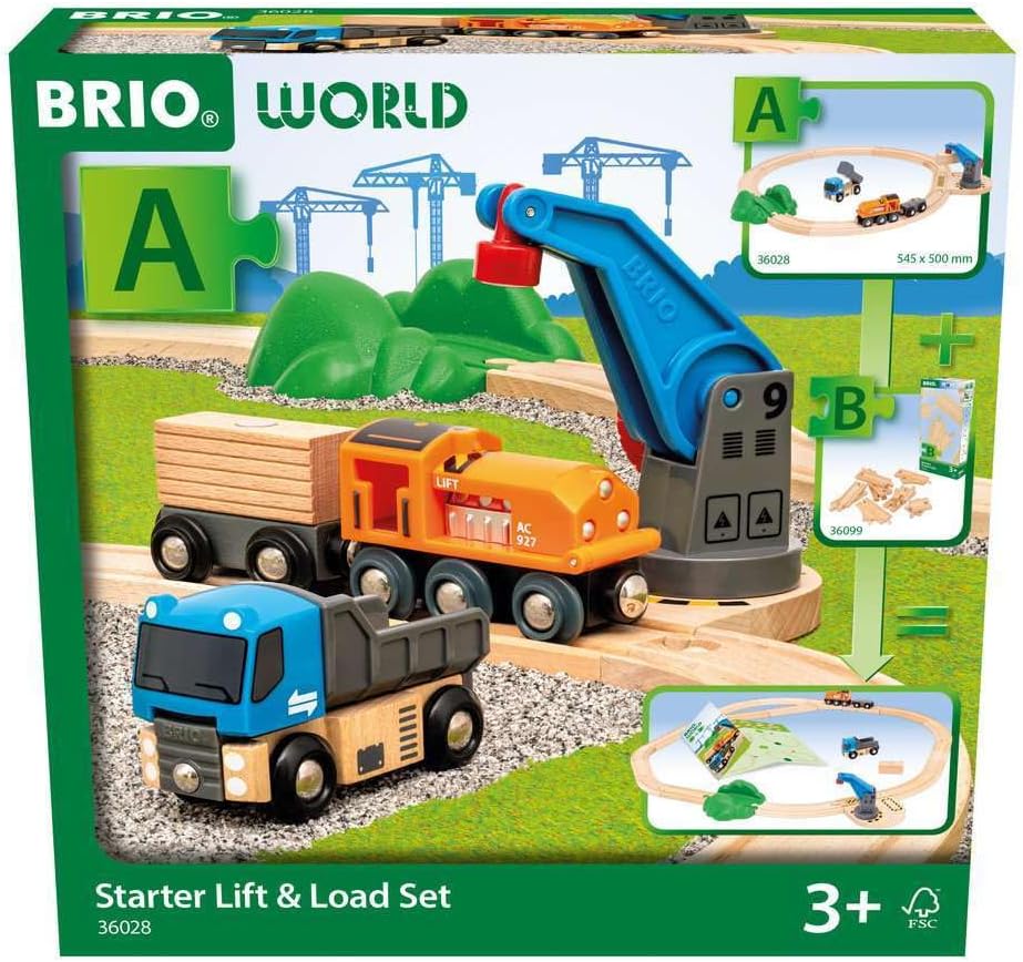 BRIO World Lift & Load Starter Set - Wooden Railway Train Playset for Ages 3+