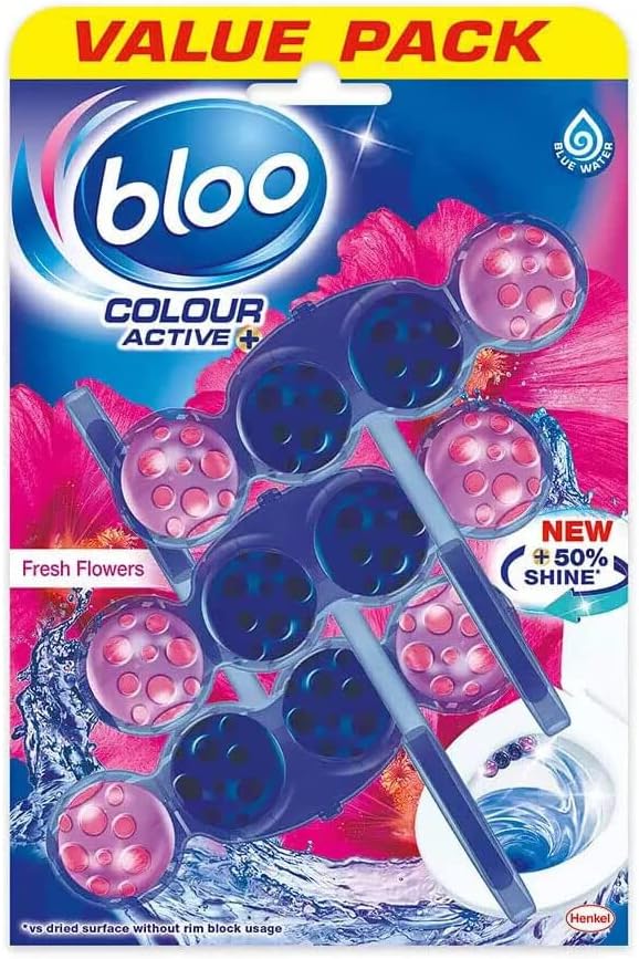 Bloo Colour Active Flower Randblock, 150 g – Toilettenreinigung mit frischem Duft &amp; Anti-Kalk