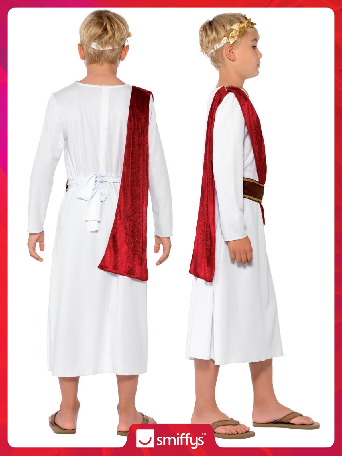 Smiffys Roman Costume, White with Robe, Belt and Headpiece, Boys Fancy Dress, Child Dress Up Costumes 2