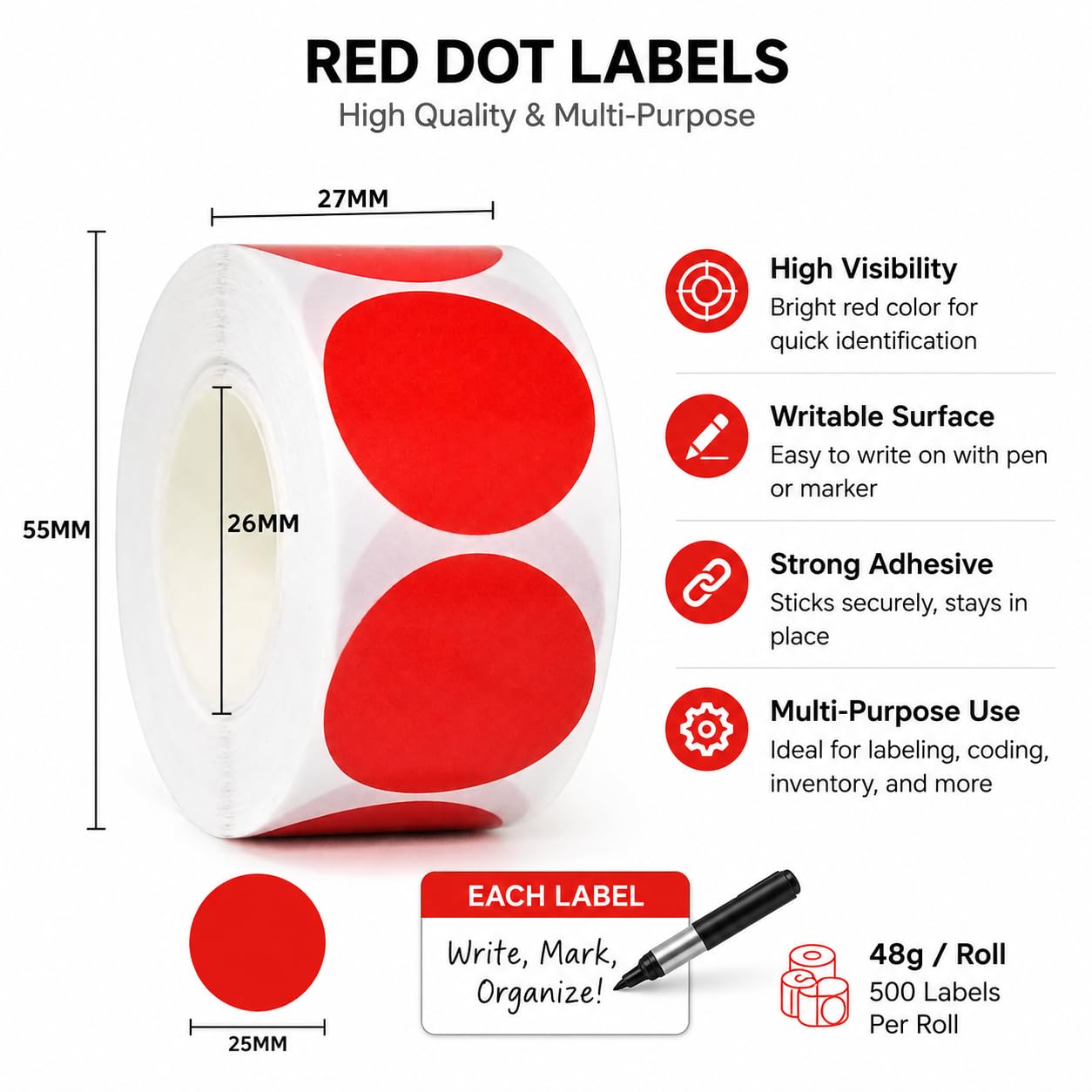 Muexoee Colour-coding Labels - 4500 Pack 25mm Round Sticky Dots | 9 Assorted Rolls