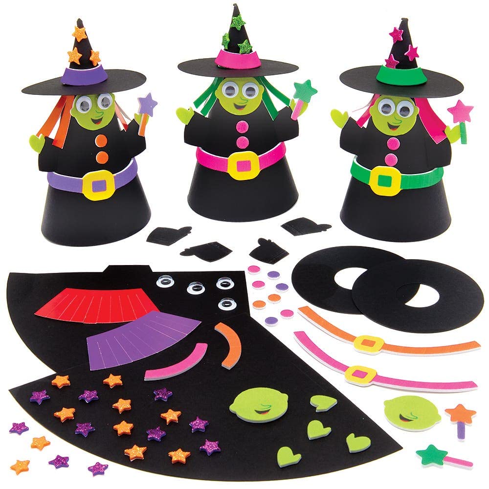 Baker Ross FX175 Build a Wicked Witch Craft Kit - Pack of 4, Halloween Foam & Card Decoration Set