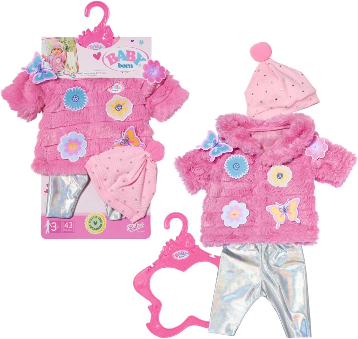 BABY born Pink Coat Set 833834 - Fluffy Coat, Leggings & Hat for 17" Dolls