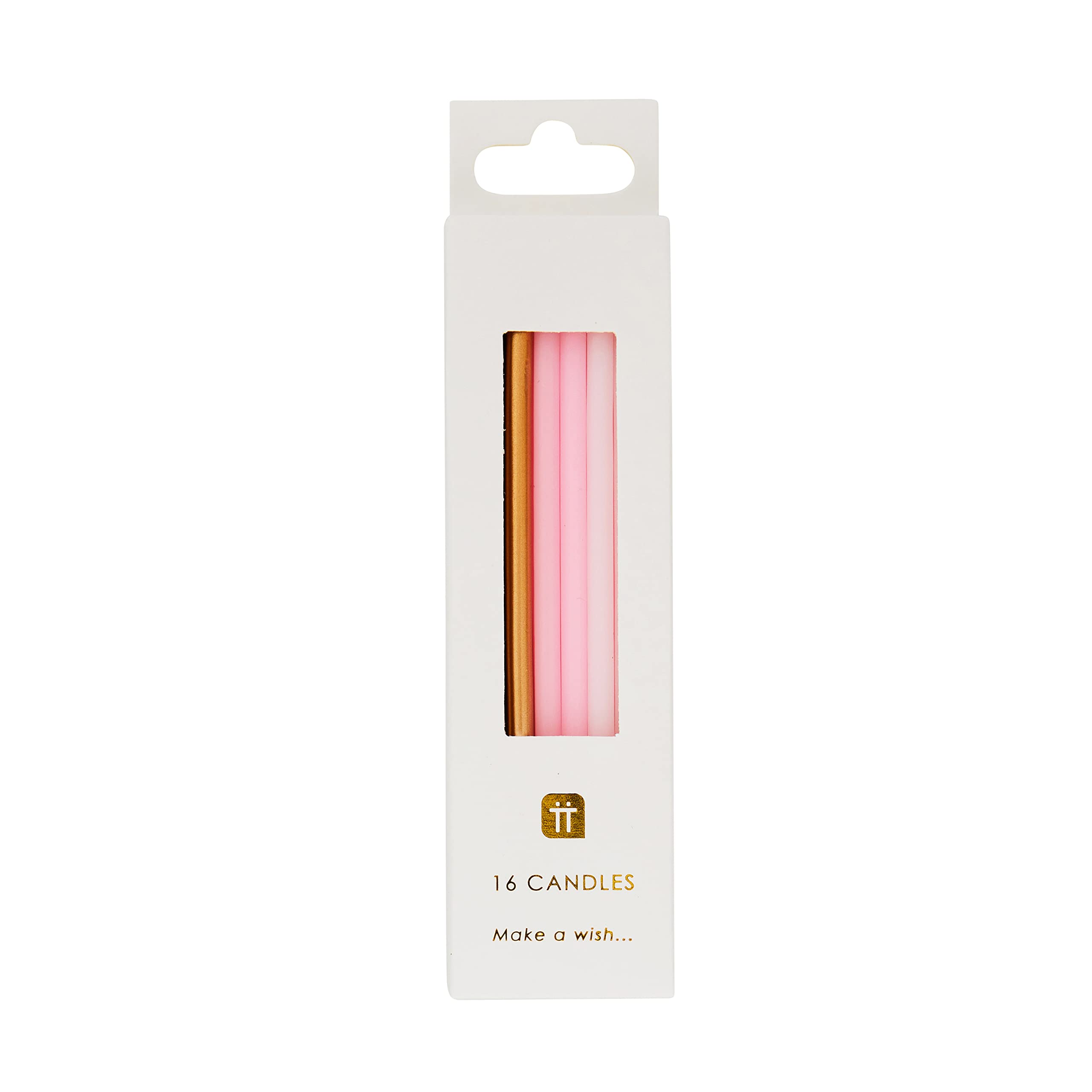 Talking Tables 16 x Tall Birthday Candles with Holders - Pink, Gold & White | 10cm Size