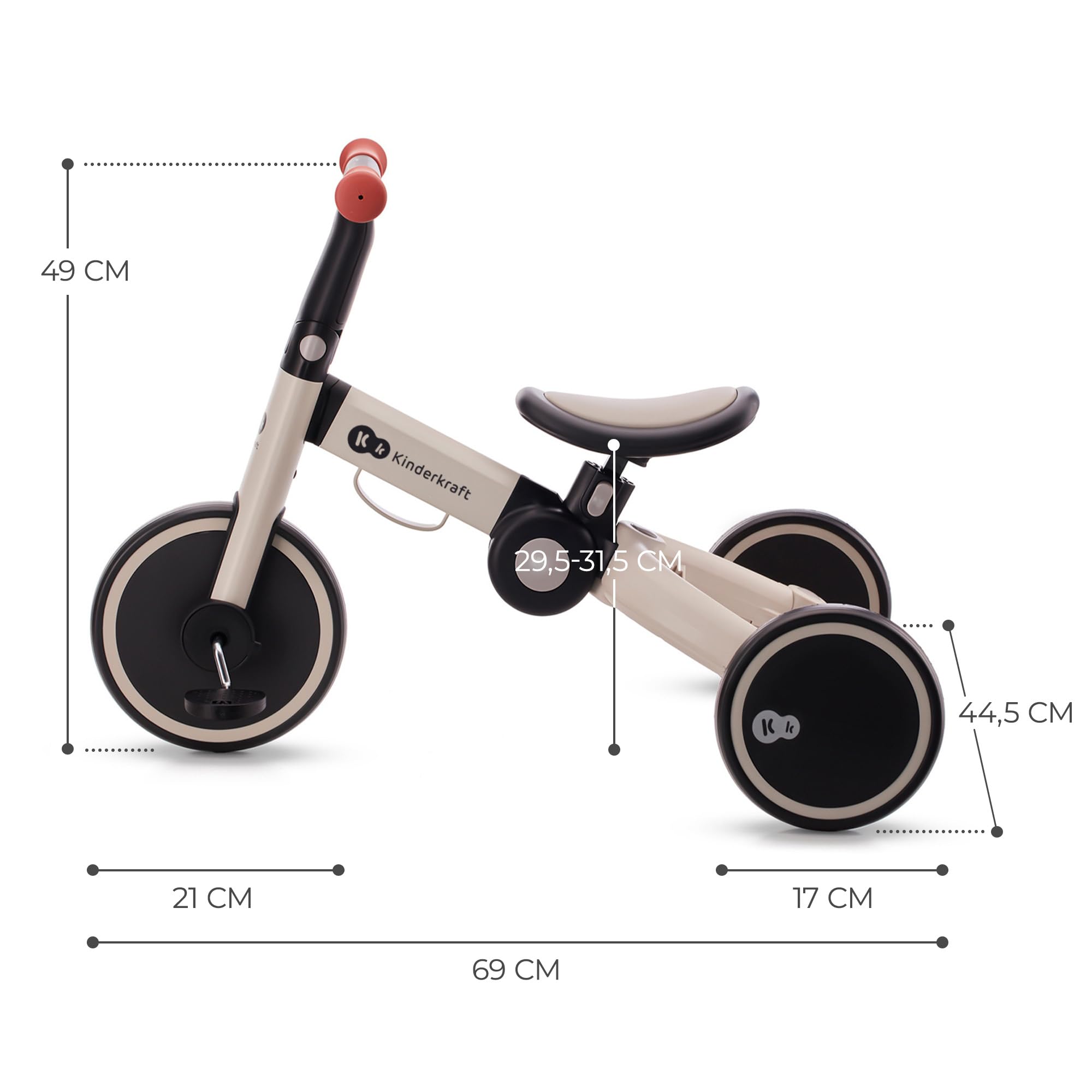 Kinderkraft 4TRIKE 3-in-1 Foldable Tricycle, Balance Bike, Push Trike | Gray, 12M-5Y 8