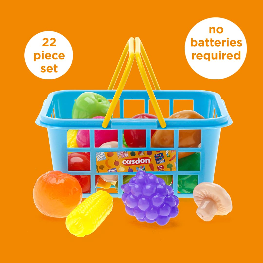 Casdon Fruit & Veg Assorted Toy Basket with 21-Piece Fruits and Vegetables Set for Pretend Play 3