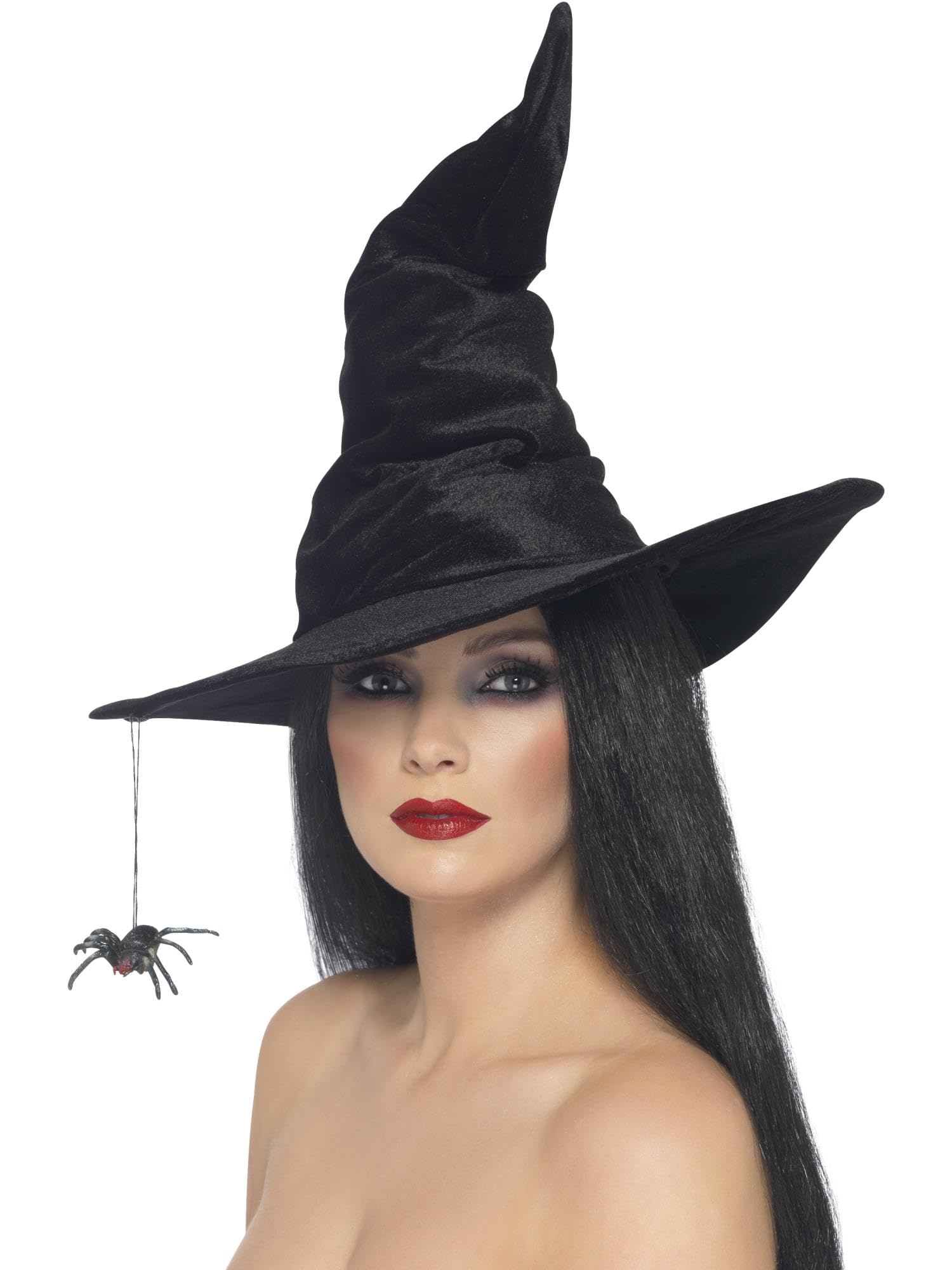 Smiffys Witch Hat Black Velour with Spider Halloween Fancy Dress Accessory