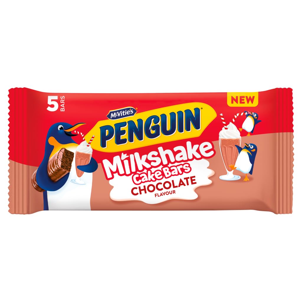 McVitie's Penguin Milkshake Cake Bars, 5 Chocolate Flavour Snacks, 122 g