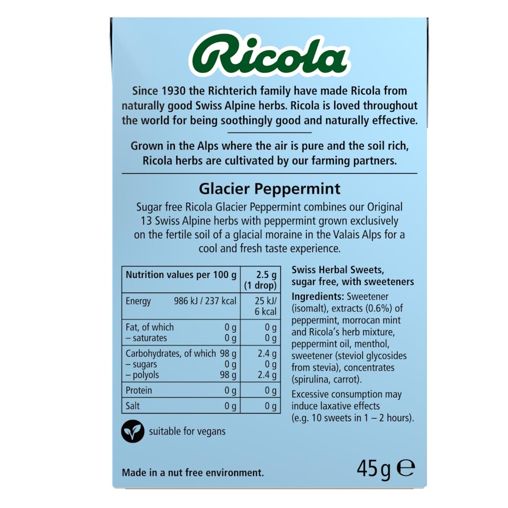 Ricola Glacier Peppermint Sugar Free Swiss Herbal Sweets, 13 Alpine Herbs, Stevia Sweetened, 45g Multipack of 10 4
