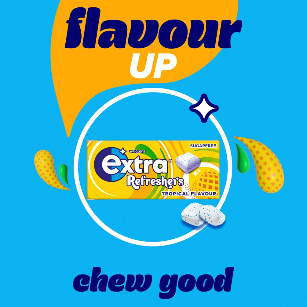 Extra Refreshers Tropical Flavour Sugar-Free Chewing Gum - 16 Packs (112 Pieces) with Xylitol 4