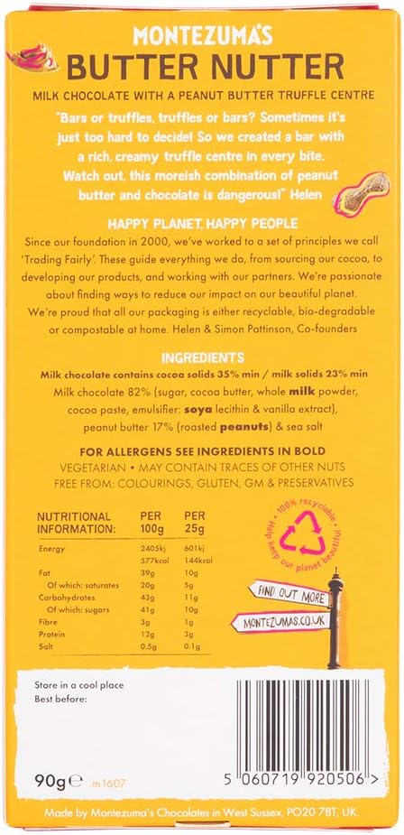 Montezuma - Butter Nutter 35 % Kakao, Milchschokolade mit Erdnussbutter-Trüffelfüllung, 90 g Riegel 3