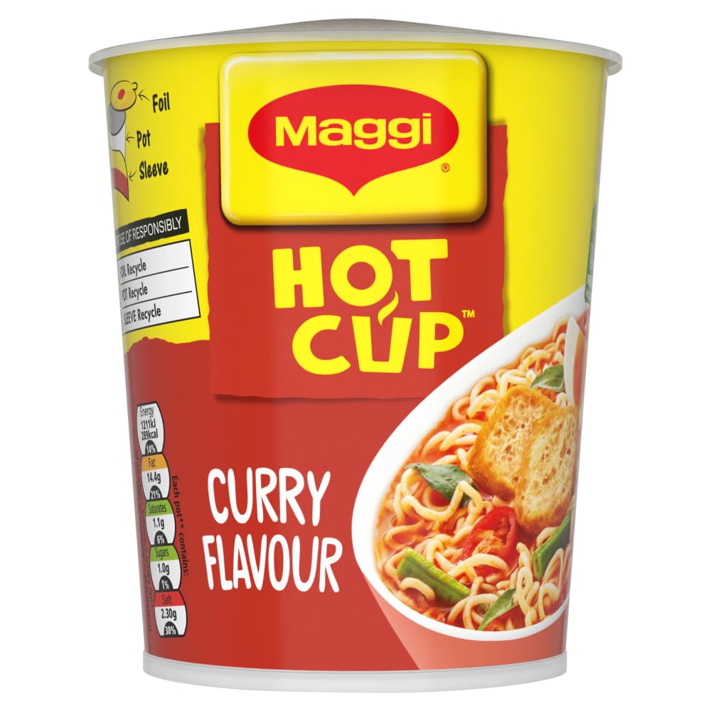 Maggi Hot Cup Curry Noodles 59.2g (Pack of 8) – Authentic Malaysian Flavour Instant Noodles