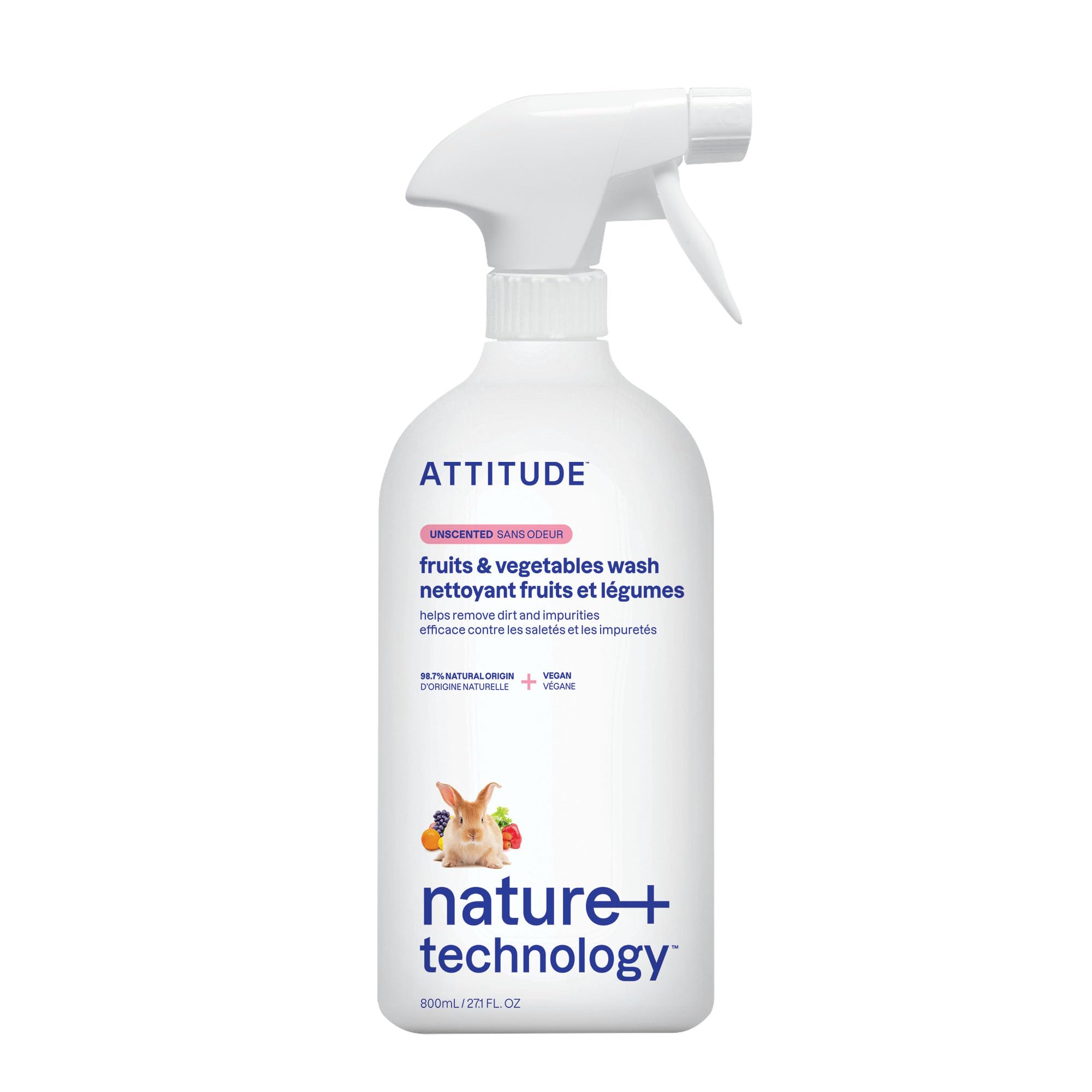 ATTITUDE Fruit and Vegetable Wash - Removes Wax, Dirt, Impurities | Unscented | 800 ml