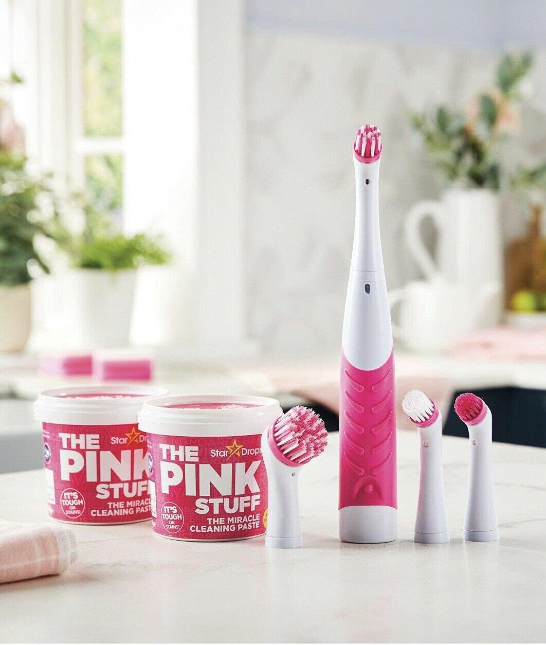 The Pink Stuff - Sonic Scrubber Kit with Miracle Cleaning Paste Cleaning Tool Set (2 x Paste Tubs + 4 Brush Heads) 3