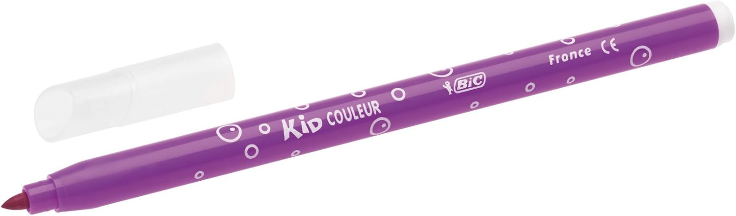 BIC Kids Kid Couleur Felt Tip Pens - Assorted Colors Medium Point Washable Markers for Kids, Pack of 12 10