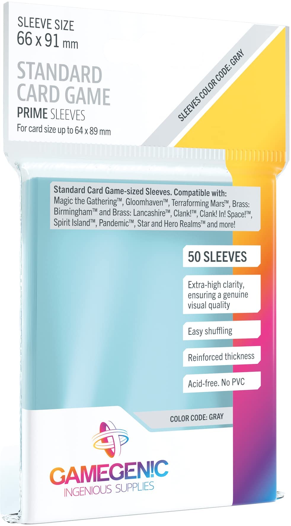Gamegenic 50er-Pack 66 x 91 mm graue Standard-Kartenspiel-Prime-Hüllen 4