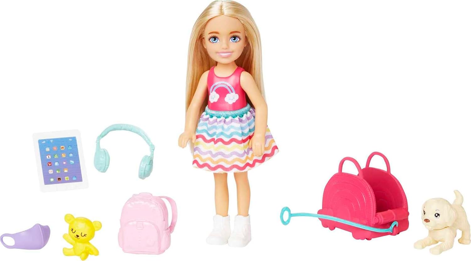 Barbie Chelsea Doll & 6 Accessories - Travel Playset with Puppy, Pet Carrier & Backpack for Ages 3+ 3