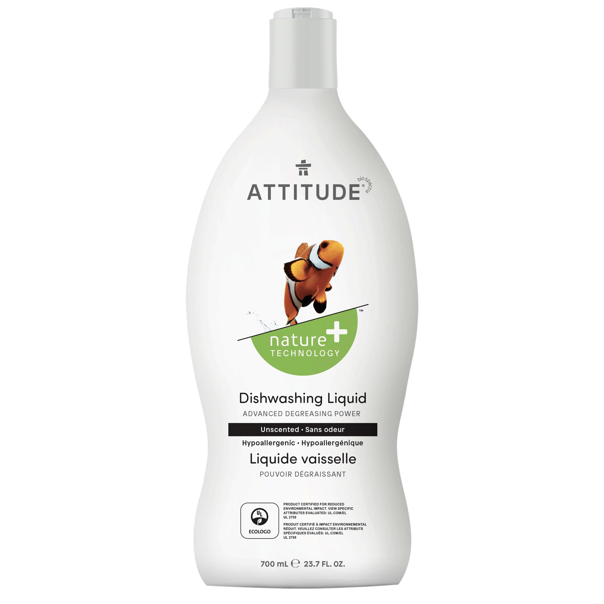 ATTITUDE - Washing Up Liquid, EWG Verified, Plant-Based & Vegan Dish Soap, Unscented, 780g