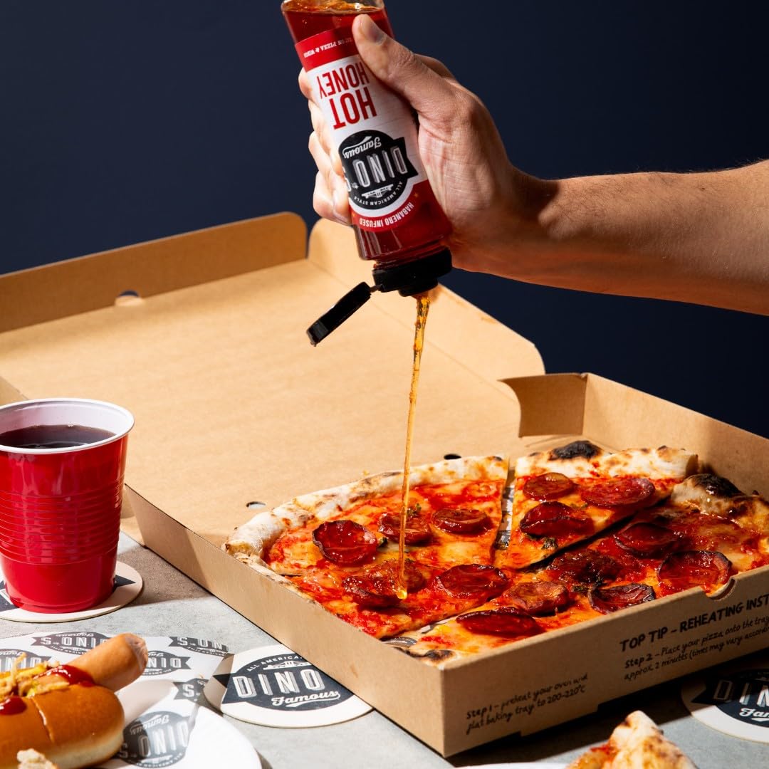 Dino's berühmte scharfe Honig-Habanero-Sauce – süß-scharfer Tropfen, 350 g 4