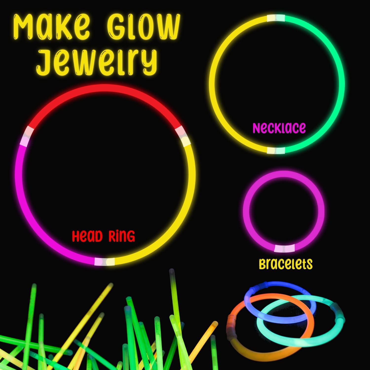 SHATCHI 8" Glow Sticks with Connectors – Neon Party Kit for Bracelets, Rings, DIY Light-Up Accessories 3