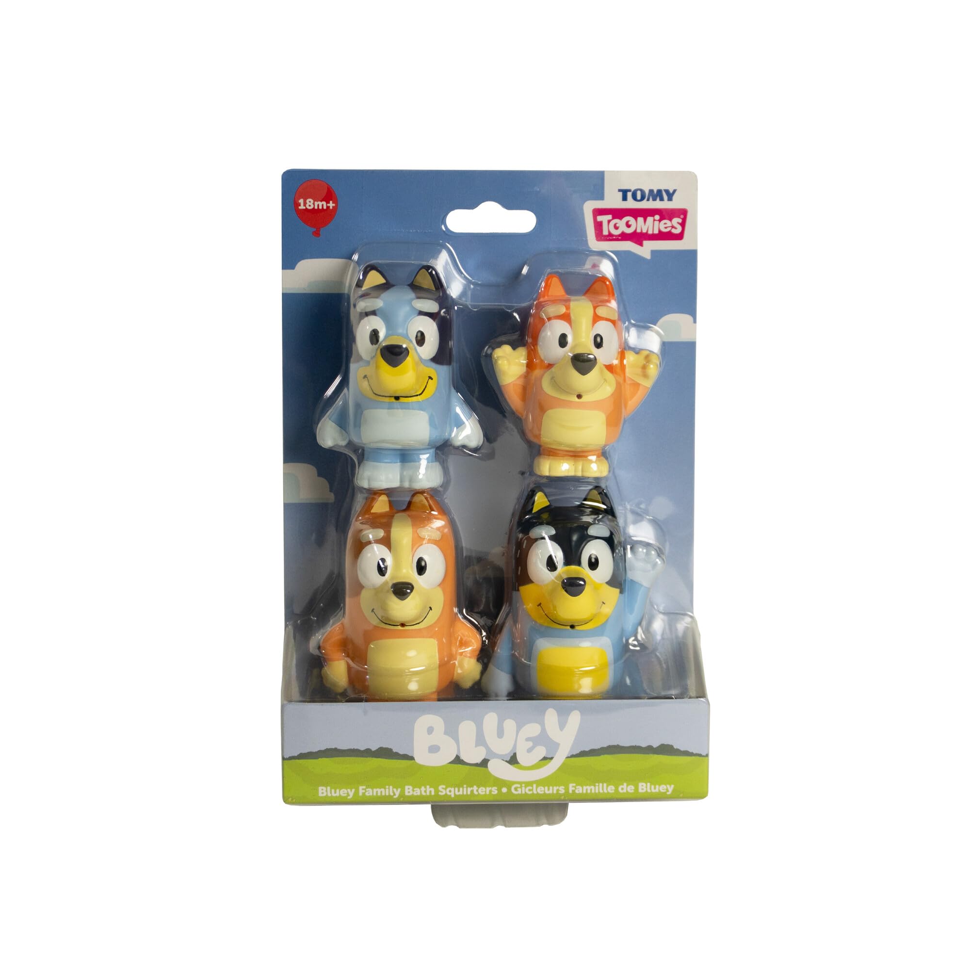 Toomies Bluey Squirter 4-Pack Bath Toy Set with Bluey, Bingo, Mum, and Dad
