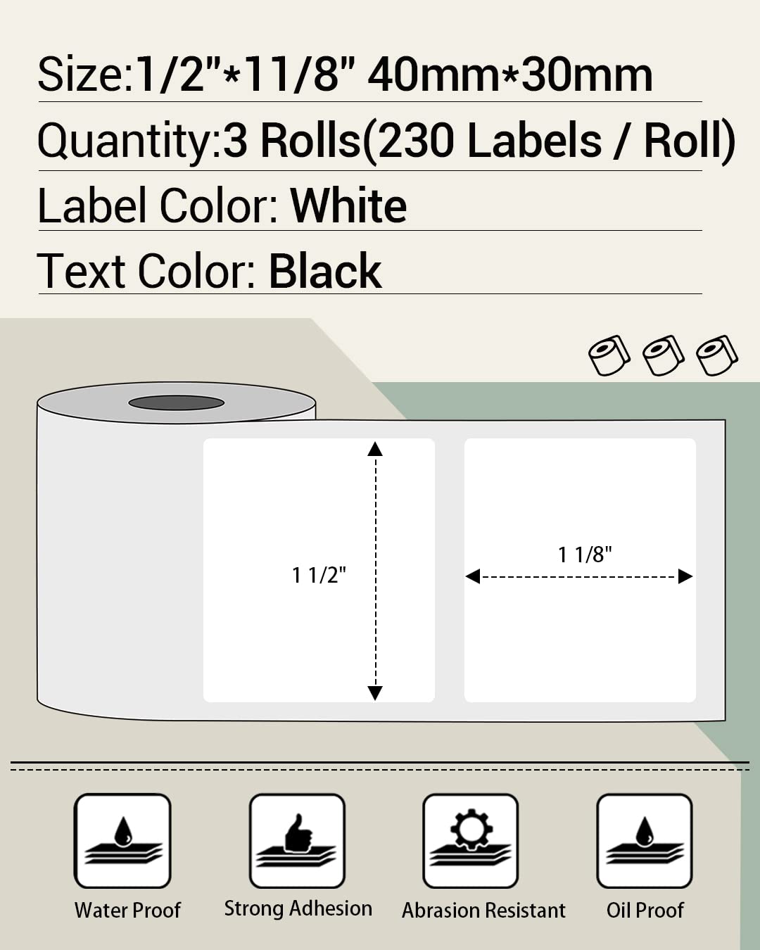 Phomemo Thermal Printer Labels - 3 Rolls, 40x30mm White Rectangular, Ink-Free Printing | Compatible with M110/M220/M221 2