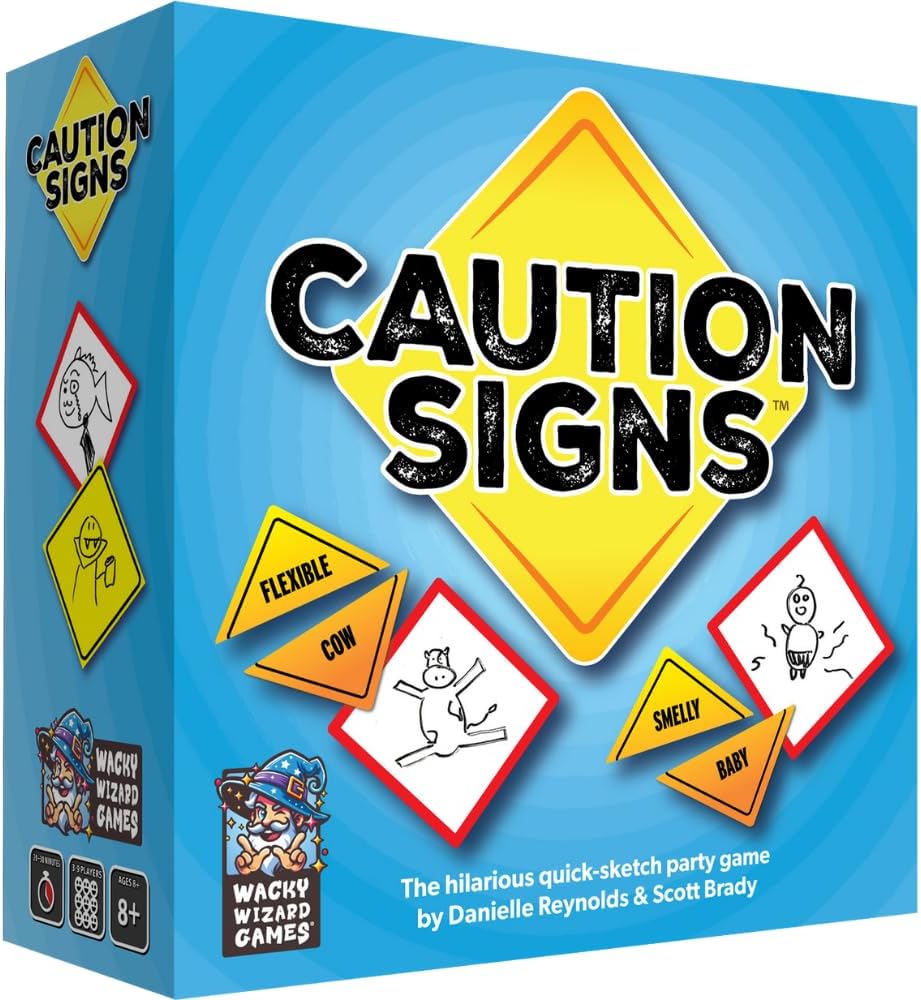 Wise Wizard Games Caution Signs - Fast-Paced Party Board Game for 3-9 Players