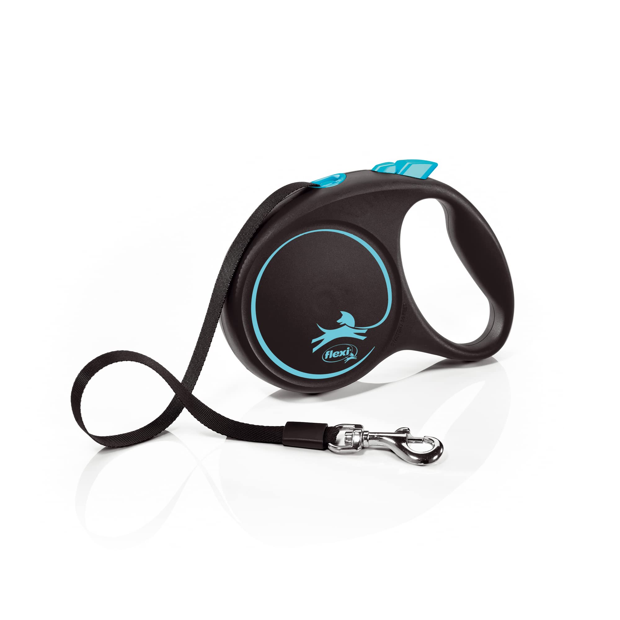flexi Black Design Retractable Dog Lead - Medium Size, 5m Tape, For Dogs up to 25kg/55lbs | Blue