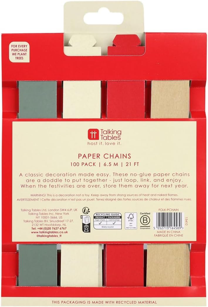 Talking Tables 100 x Paper Chains 6.5m - Recyclable Christmas Craft Decoration for Kids & Families 3