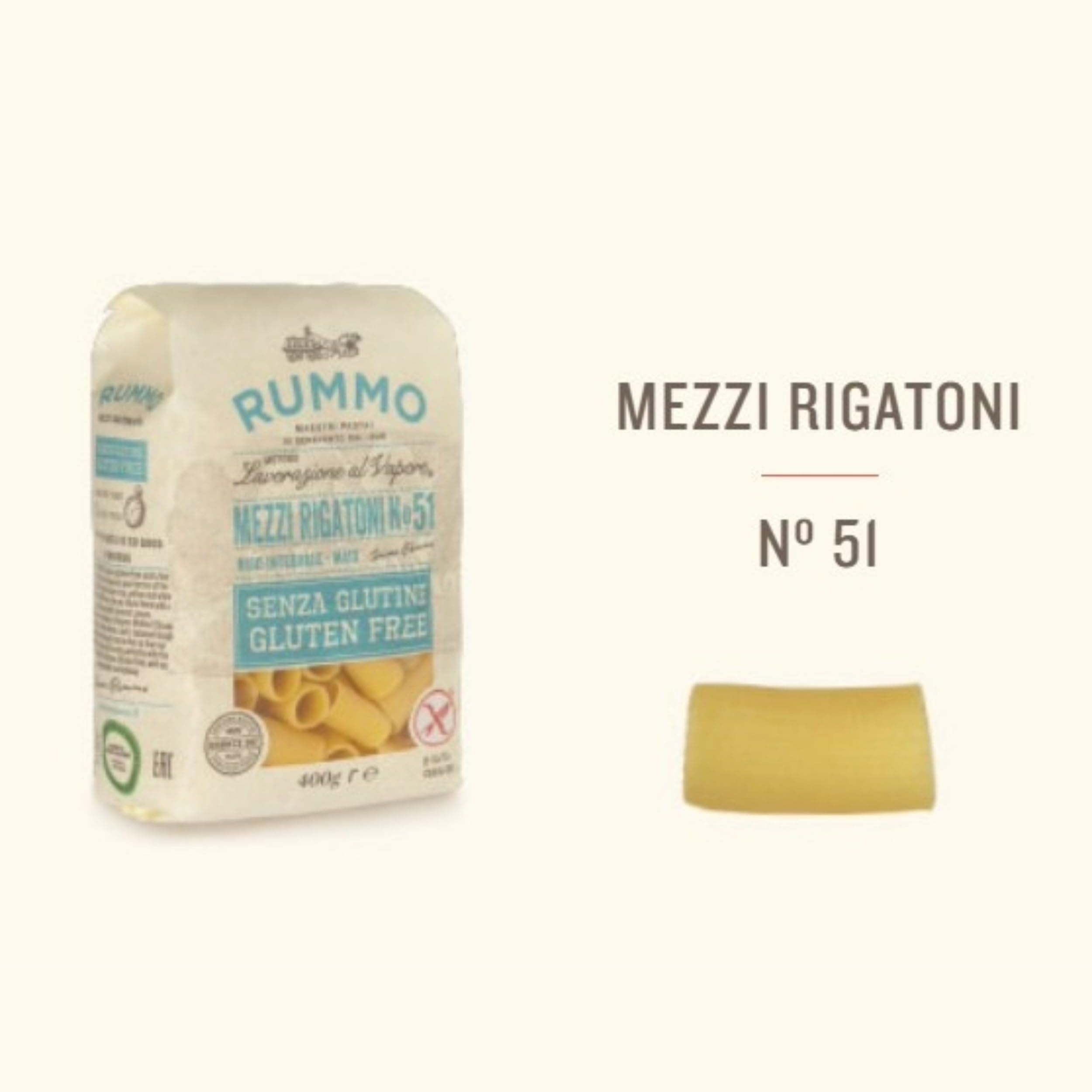 Rummo Gluten-Free Mezzi Rigatoni No. 51 – Organic Italian Pasta, Short Tubular Shape for Sauces & Baking
