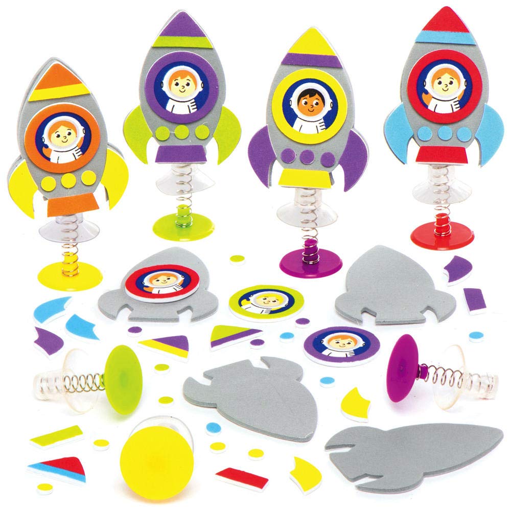 Baker Ross Space Rocket Jumping Toys - Pack of 8 Foam Popping Rocket Kits