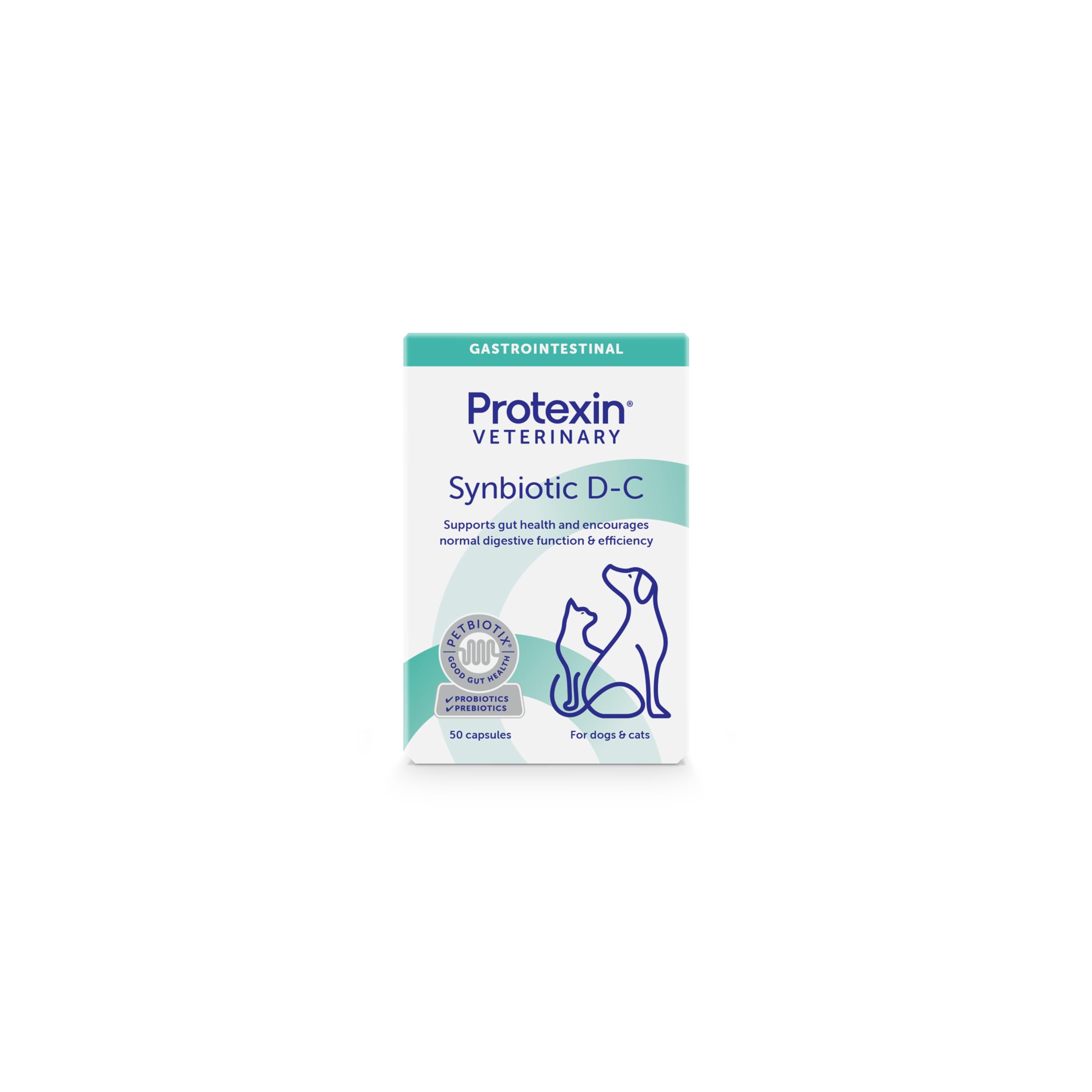 Protexin Synbiotic D-C Probiotic Capsules for Dogs & Cats - 50 Count | Prebiotic & Probiotic Support