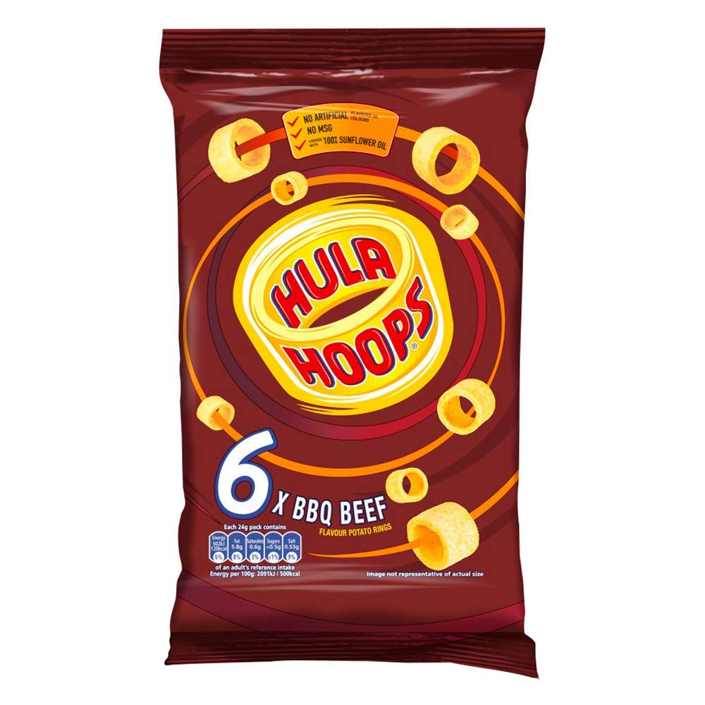 Hula Hoops BBQ Beef Multipack 6 x 24g - Crunchy Ring Potato Snacks