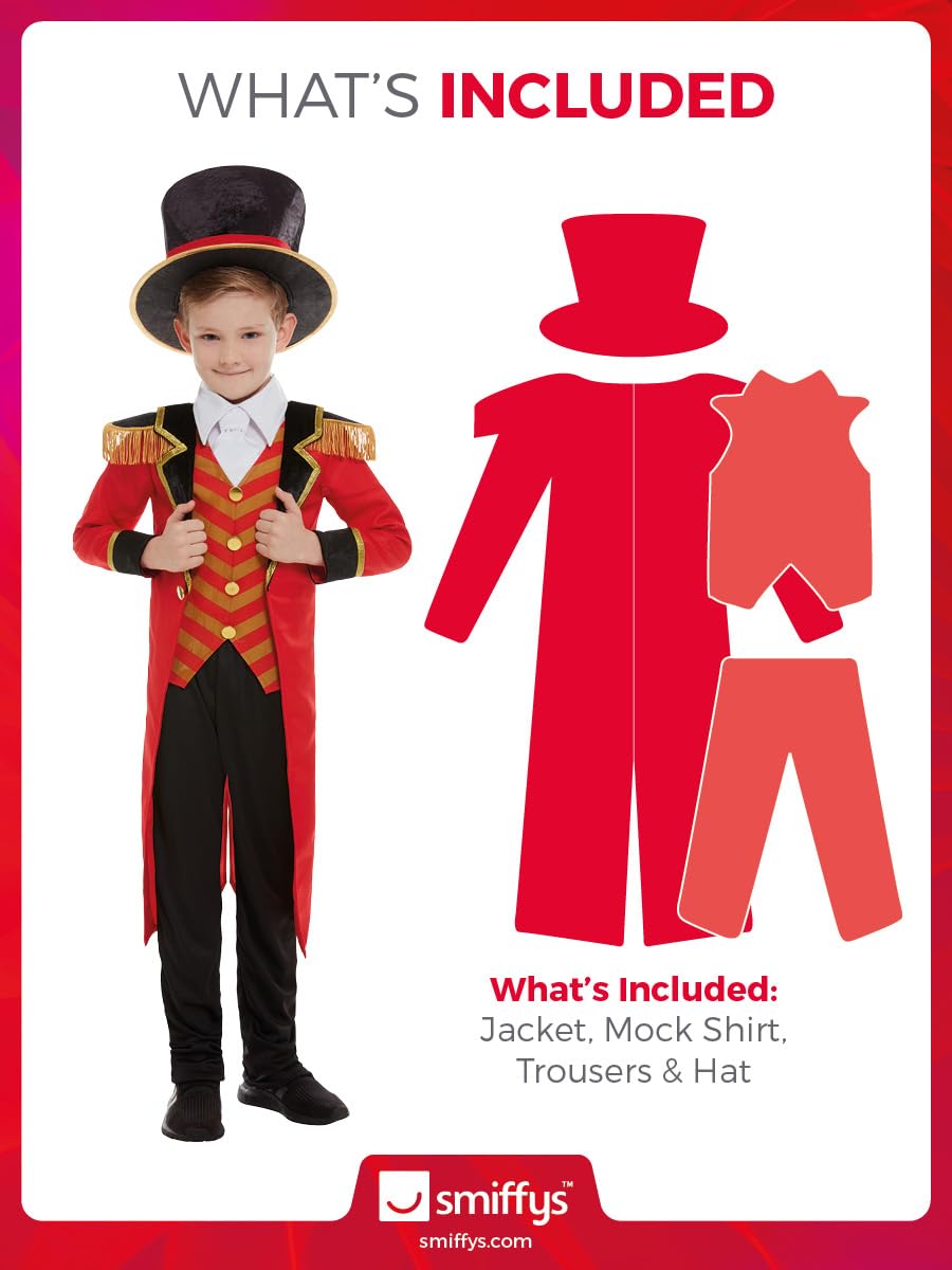 Smiffys Ringmaster Costume - Child Boys Fancy Dress with Jacket, Trousers, Mock Shirt & Hat
