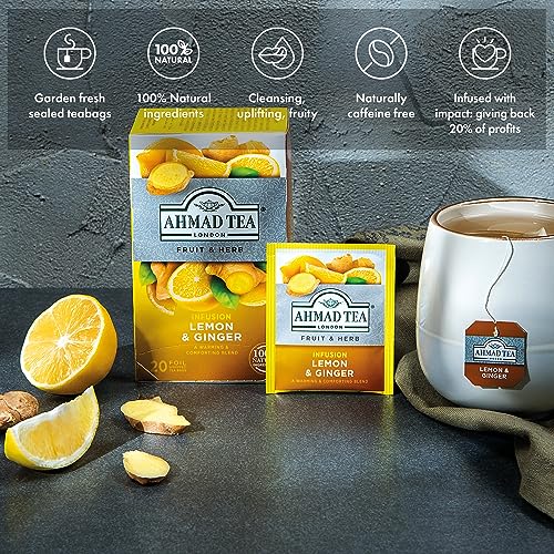 Ahmad Tea Lemon & Ginger Fruit & Herbal Infusion - 20 Individually Foil-Wrapped Teabags 5