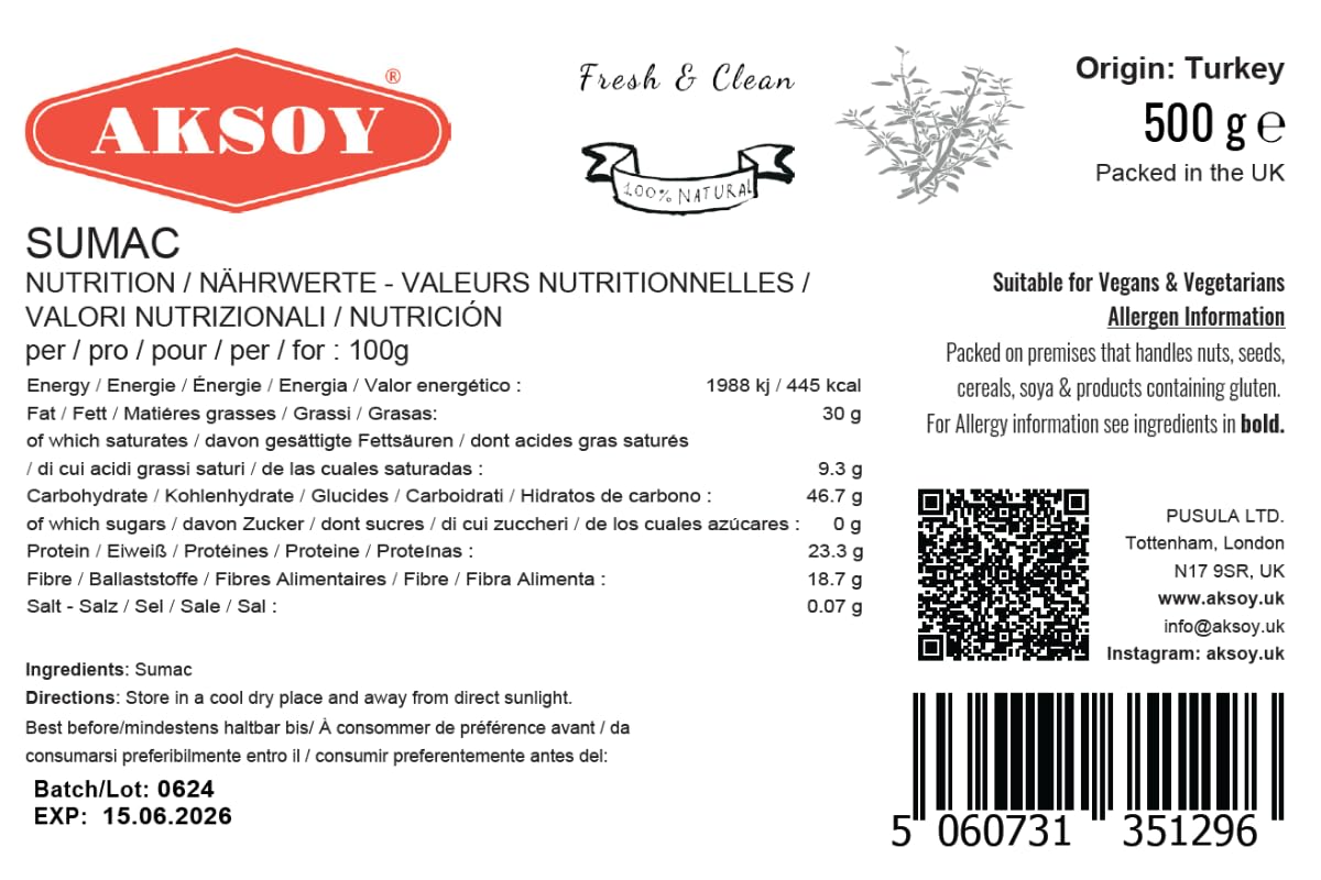 Aksoy Premium gemahlener Sumach 500 g | 100 % natürliches würziges Gewürz für nahöstliche und mediterrane Gerichte 6