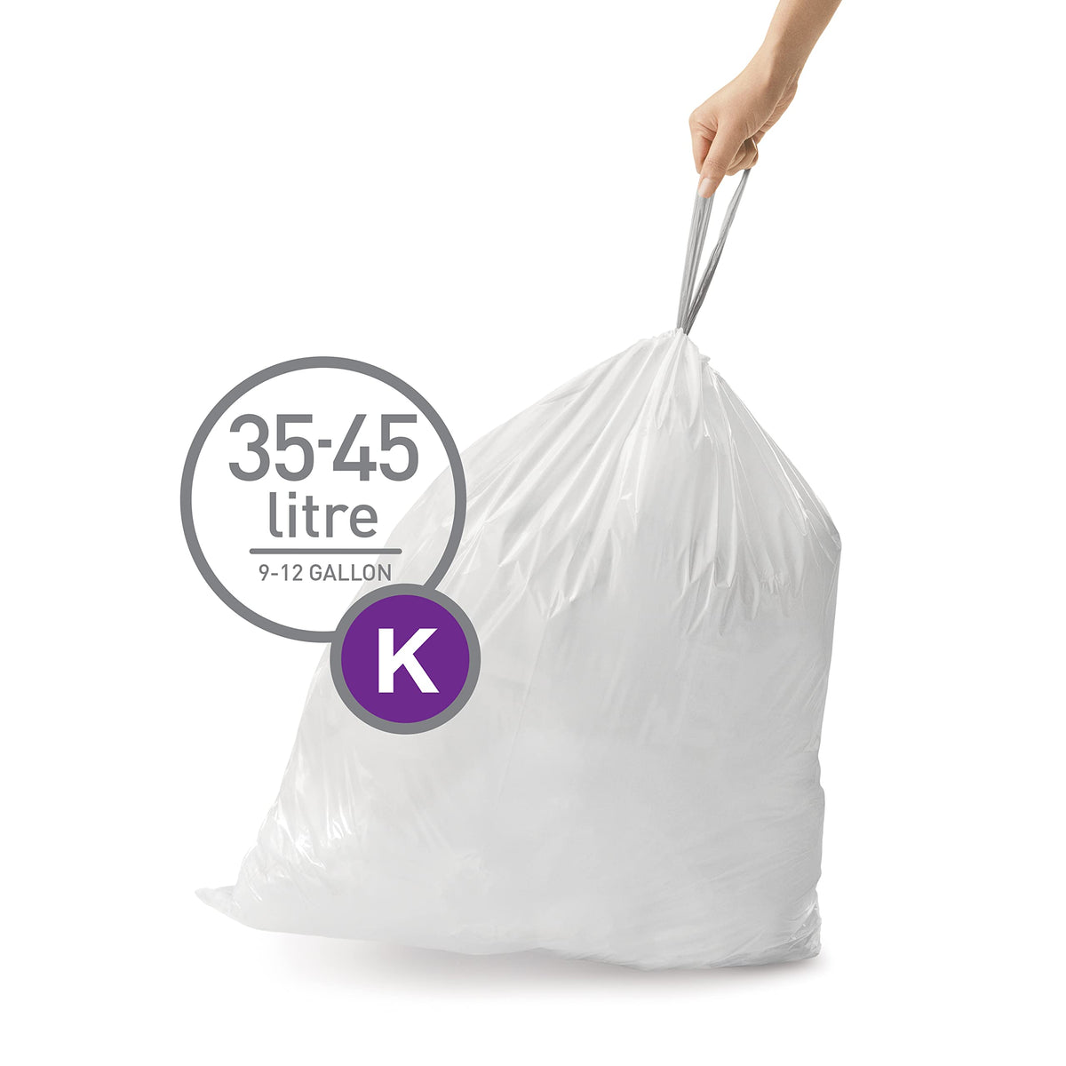 simplehuman Code K Custom Fit Bin Liners - 45L Capacity | White Plastic | 20 Count