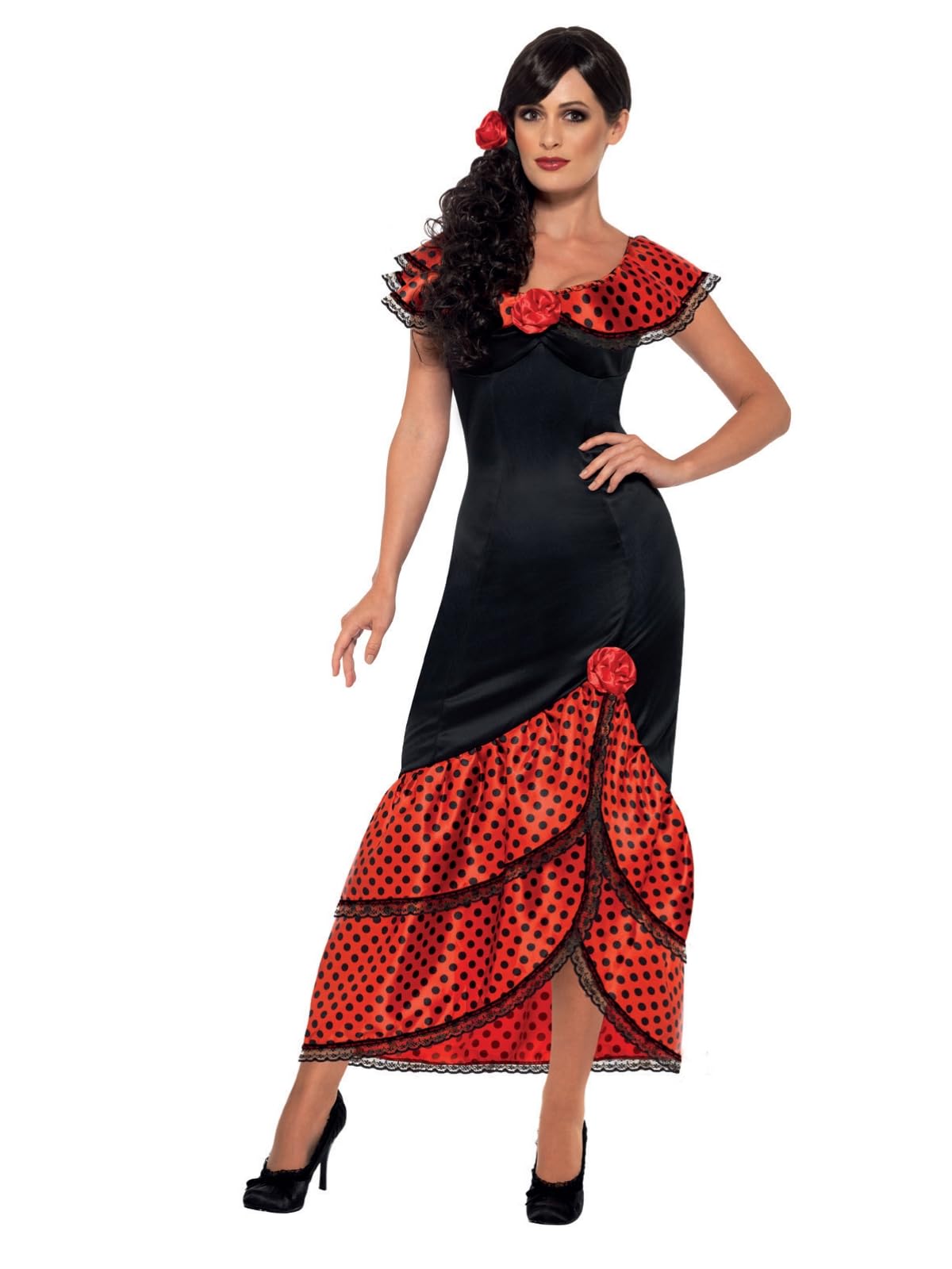 Smiffys Flamenco Senorita Costume - Black/Red, Women's Size M (UK 12-14)
