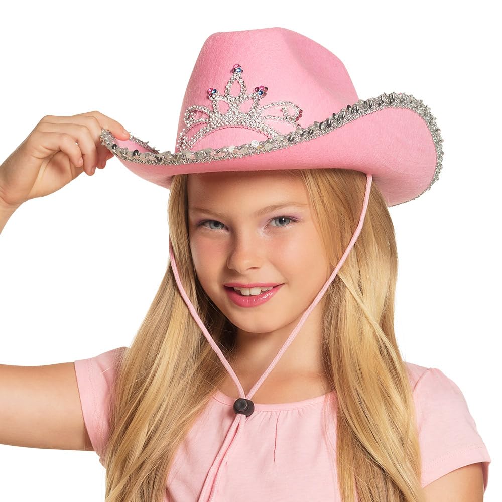 Boland Glimmer Cowgirl Hat - Pink, Glitter Tiara, Gemstones, 56/57 cm