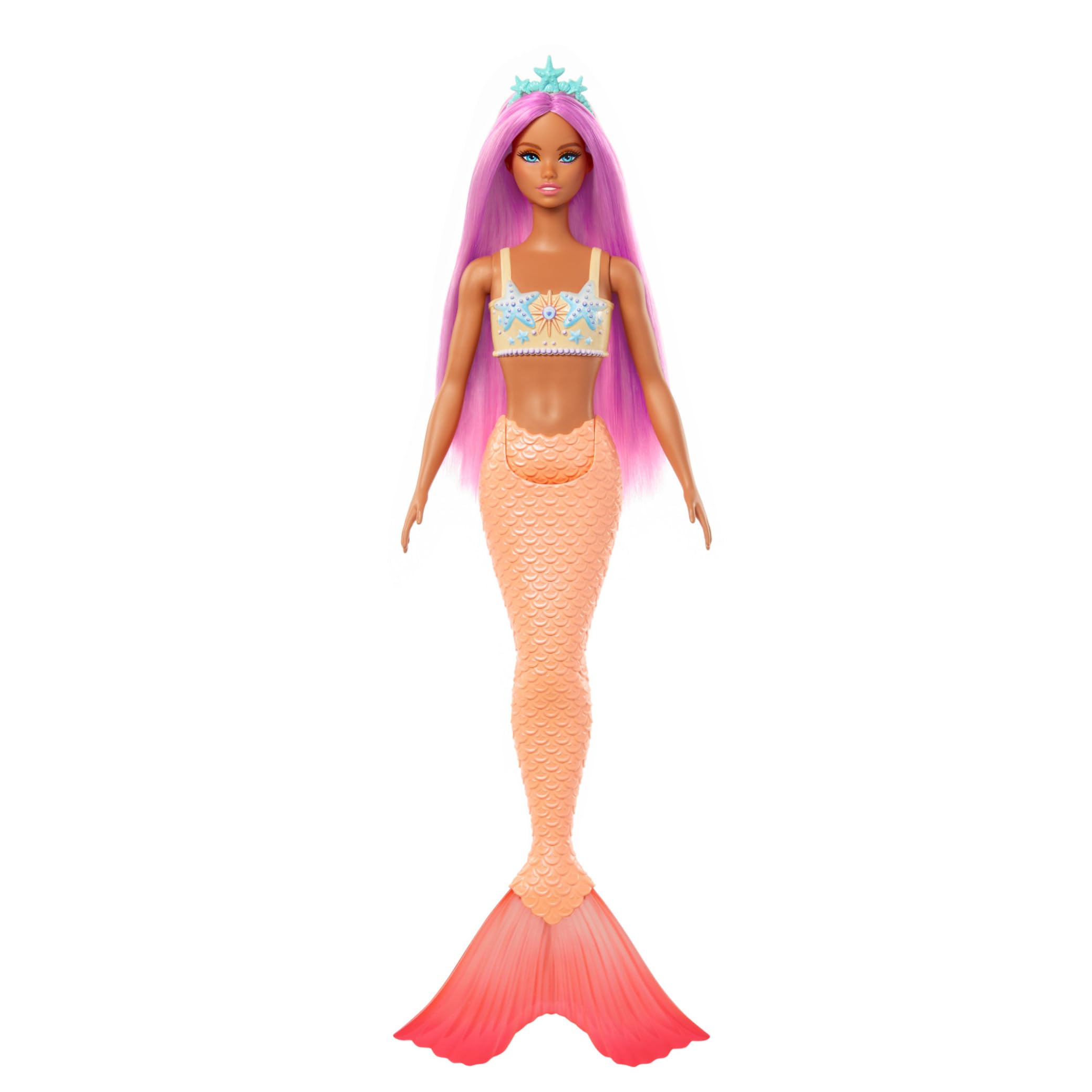 Barbie Mermaid Doll with Pink Fantasy Hair and Headband Accessory, Toy with Starfish-Inspired Bodice and Soft Orange Tail, HRR05